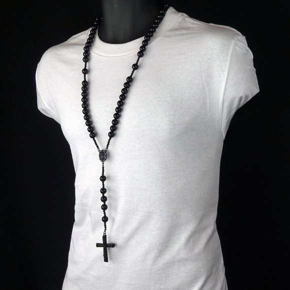 Jesus Cross Black 15mm Beads and Guadalupe!!